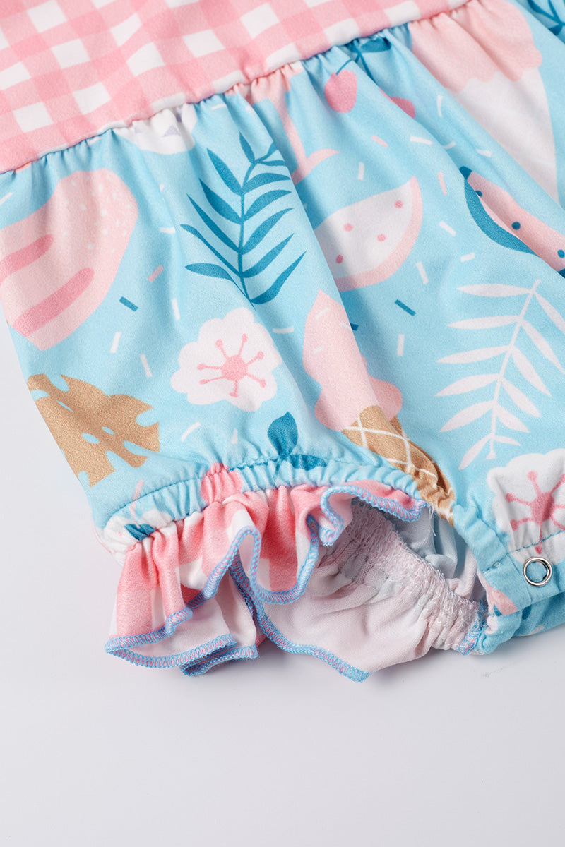 Pink Plaid Ice Cream Ruffle Romper