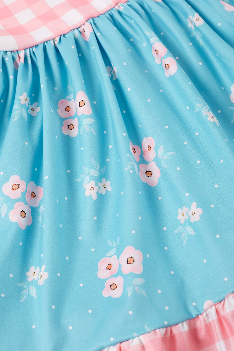 Pink Plaid Floral Print Dress