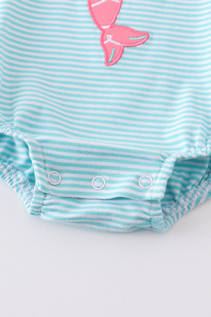 Abby & Evie Blue Stripped Mermaid Embroidery Ruffle Romper