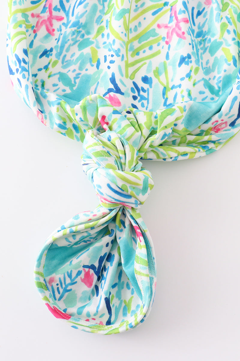 Abby & Evie Green Lily Print Ruffle Baby Gown