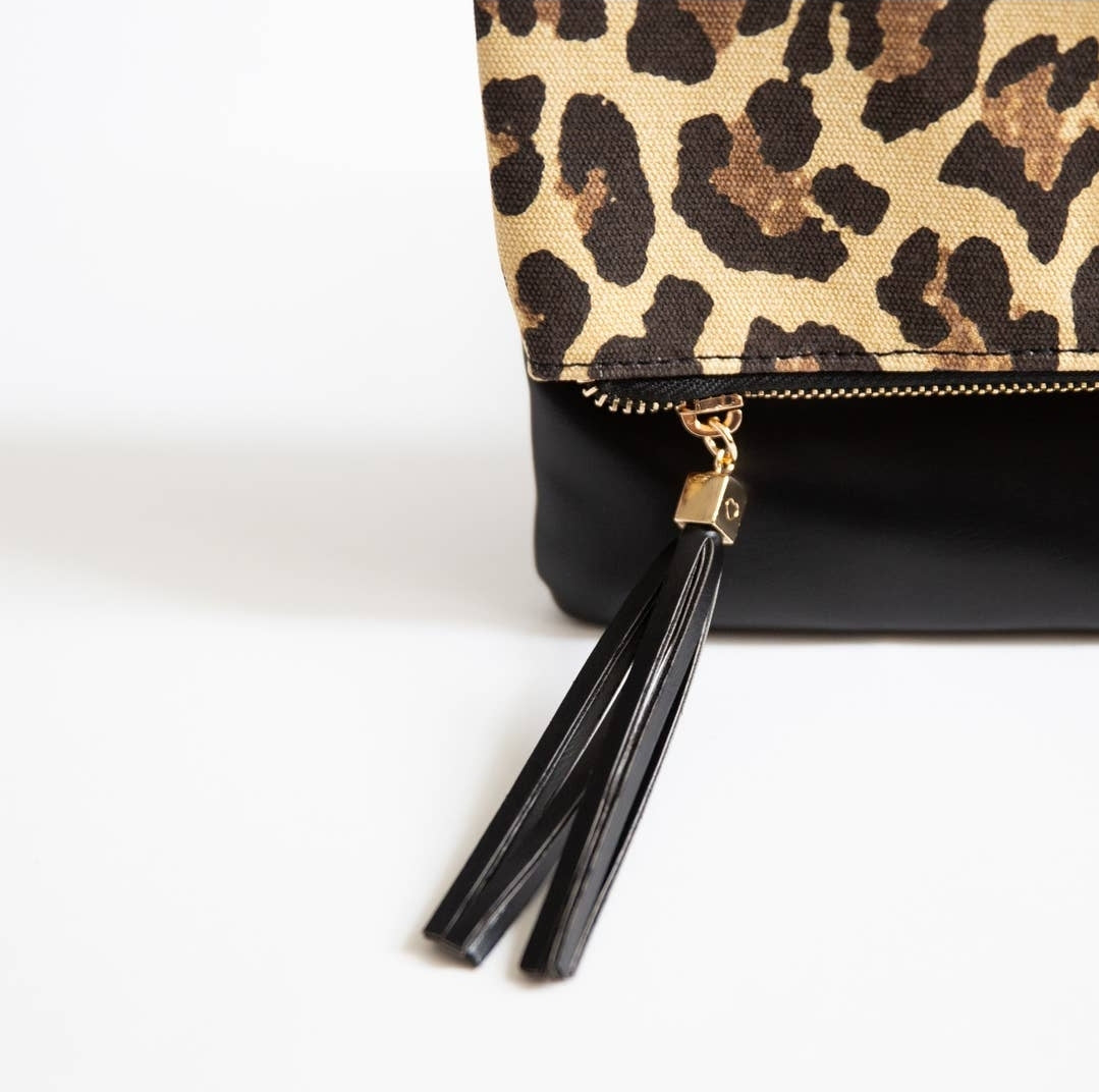 Leopard/Black Fold Over Clutch