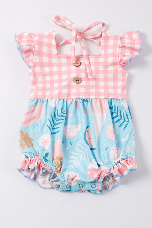 Pink Plaid Ice Cream Ruffle Romper