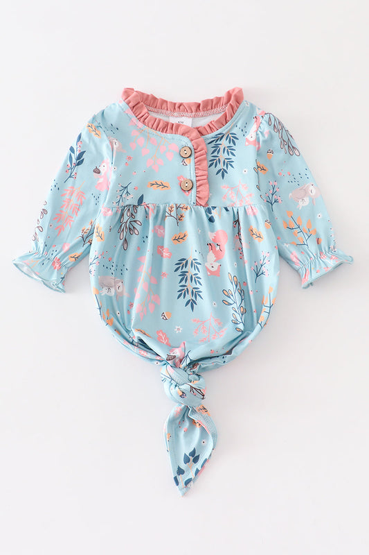 Blue Floral Print Baby Gown