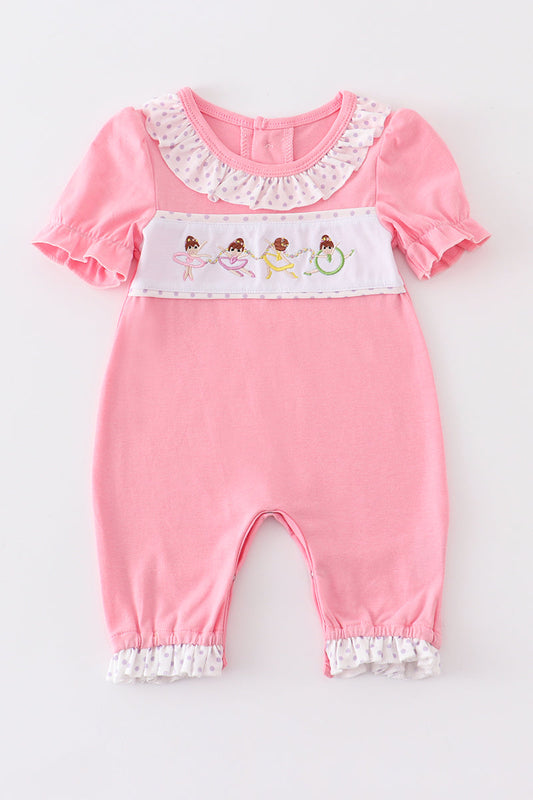 Abby & Evie Pink Ballerina Embroidery Romper