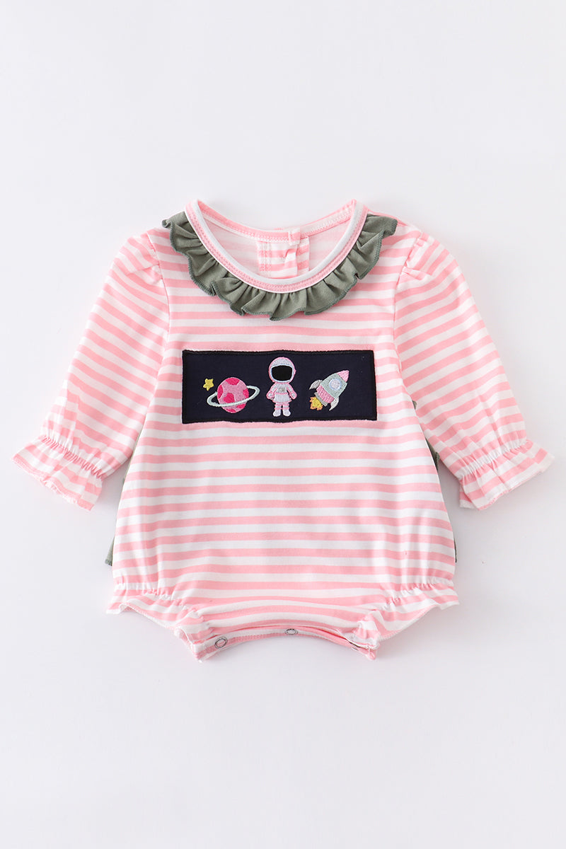 Honey Bean Pink Astronaut Embroidery Romper