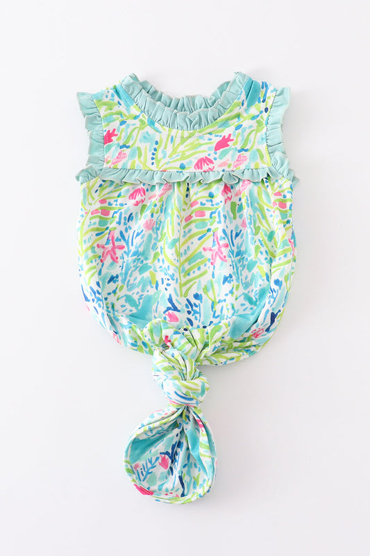 Abby & Evie Green Lily Print Ruffle Baby Gown