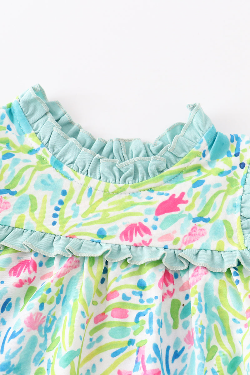 Abby & Evie Green Lily Print Ruffle Baby Gown