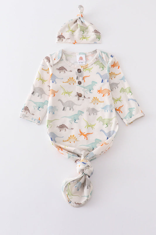 Abby & Evie Dinosaur Print Bamboo Baby Gown