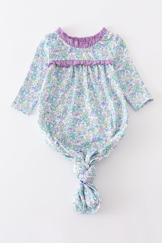 Abby & Evie Purple Floral Print Baby Gown