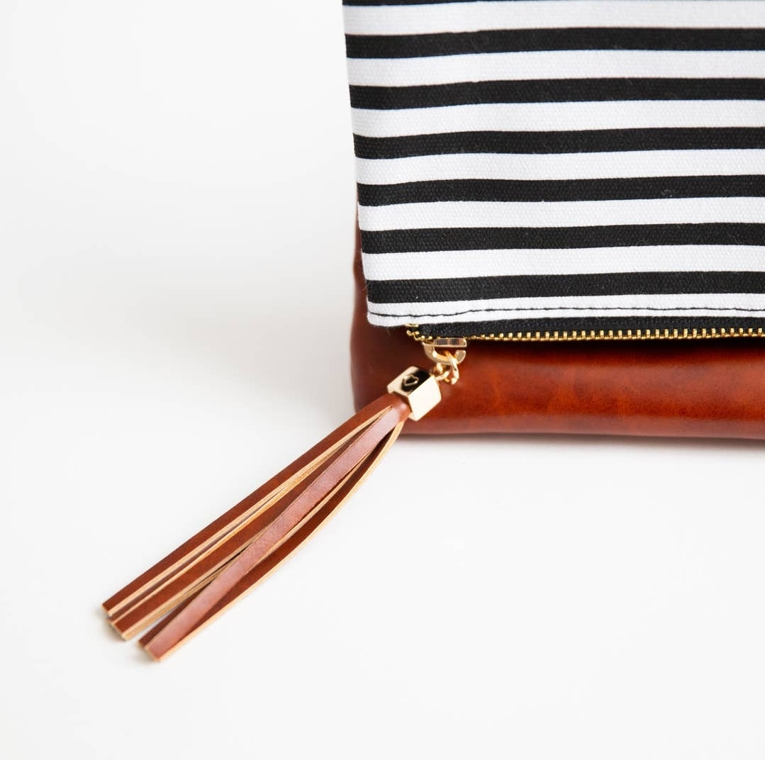 Classic Black/White Stripe Fold Over Clutch