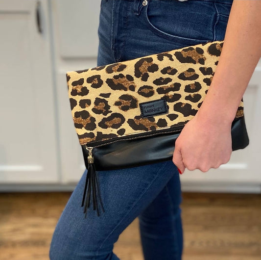 Leopard/Black Fold Over Clutch